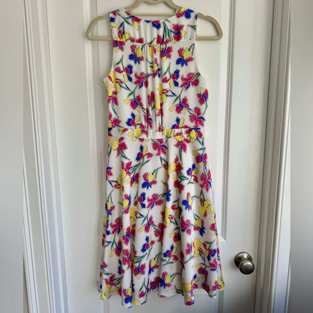 Banana Republic Floral Fit & Flare Midi Dress Ivory Multicolor Sleeveless Size 2